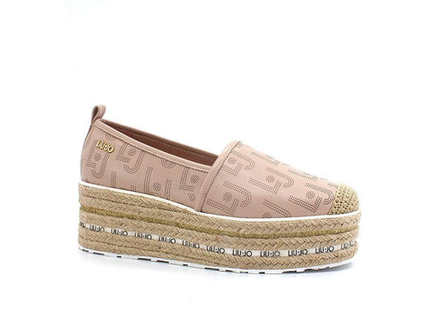 LIU JO Winona 03 Espadrillas Flat Form Loghi Antique Rose Beige SA2115PX149 - Sandrini Calzature e Abbigliamento