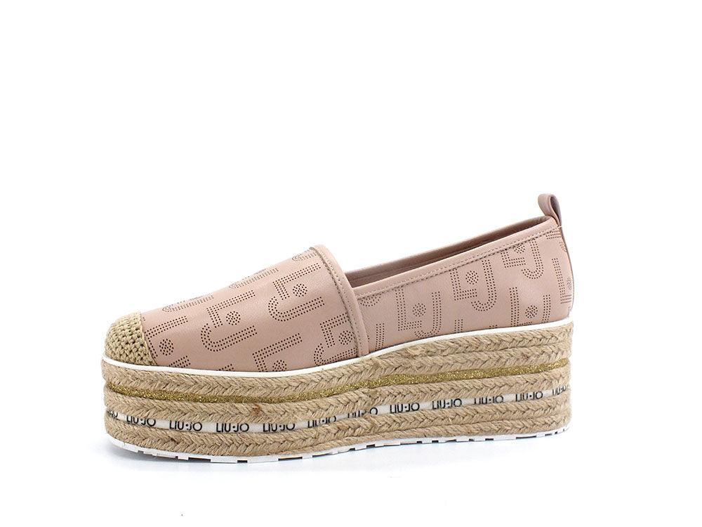 LIU JO Winona 03 Espadrillas Flat Form Loghi Antique Rose Beige SA2115PX149 - Sandrini Calzature e Abbigliamento