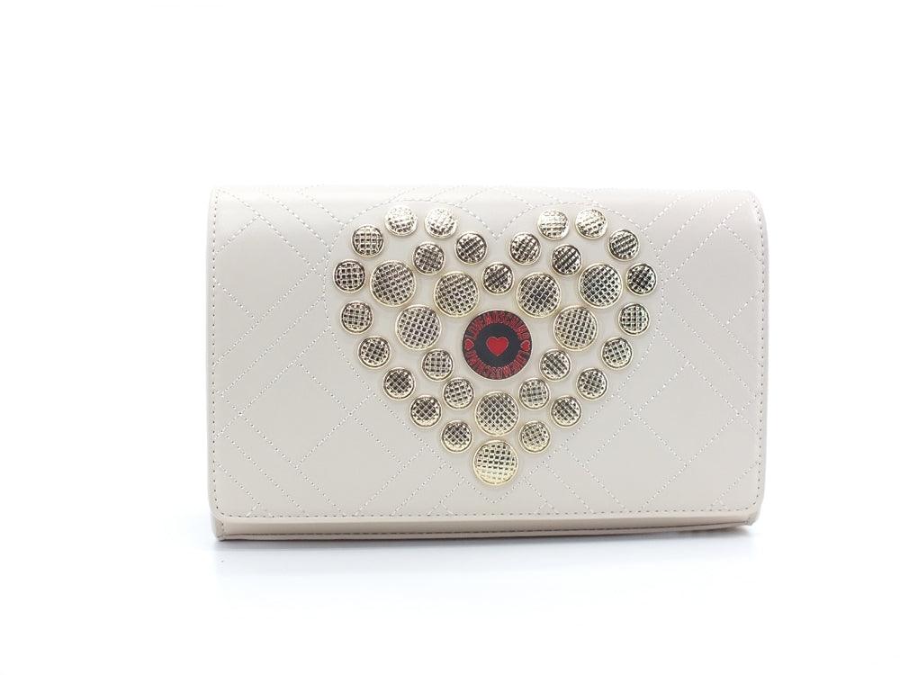 LOVE MOSCHINO Borsa Pochette Clutch Logo Cuore Borchie Avorio JC4114PP1ELP0110 - Sandrini Calzature e Abbigliamento