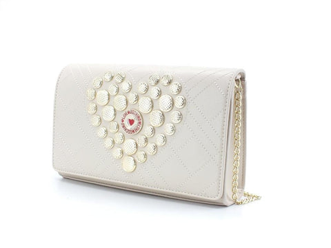 LOVE MOSCHINO Borsa Pochette Clutch Logo Cuore Borchie Avorio JC4114PP1ELP0110 - Sandrini Calzature e Abbigliamento