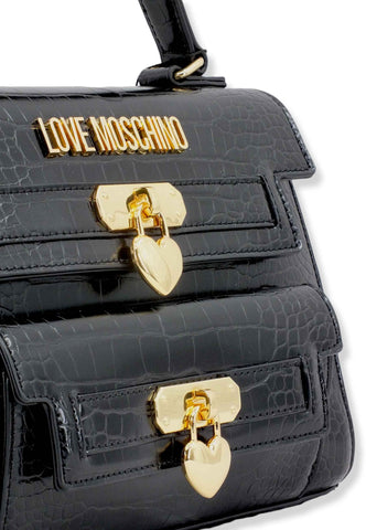 LOVE MOSCHINO Borsa Satchel Double Stampa Coccodrillo Nera JC4200PP1FLF0000 - Sandrini Calzature e Abbigliamento