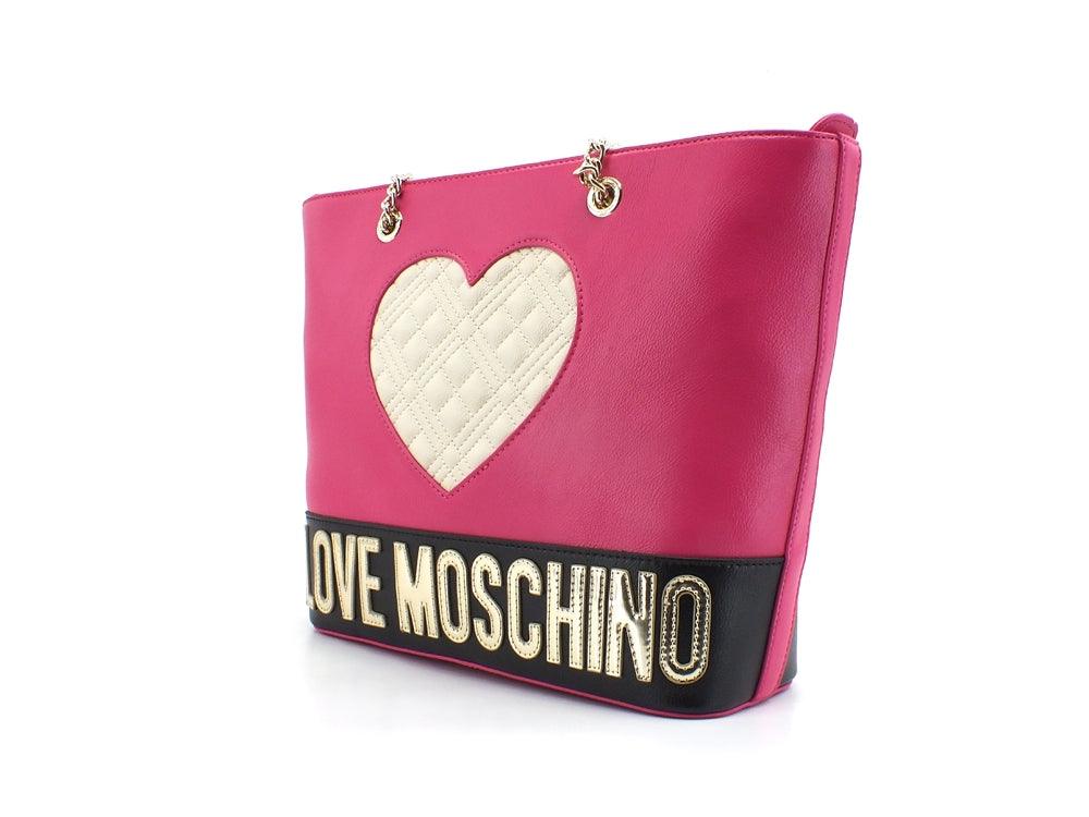LOVE MOSCHINO Borsa Tote Cuore Quilted Fuxia Nero Avorio JC4024PP1ELD160A - Sandrini Calzature e Abbigliamento