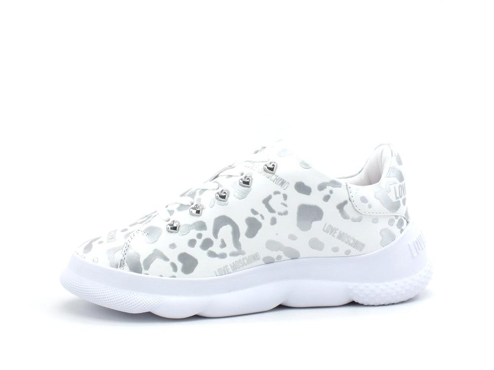 LOVE MOSCHINO Camp 40 Stampa Leopard Sneaker Donna Bianco Argento JA15374G0CJE090B - Sandrini Calzature e Abbigliamento