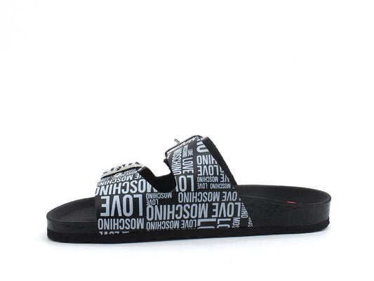 LOVE MOSCHINO Ciabatta Birk 130 Logo 2 Fibbie Nero Bianco JA28073G1CIJ000A - Sandrini Calzature e Abbigliamento
