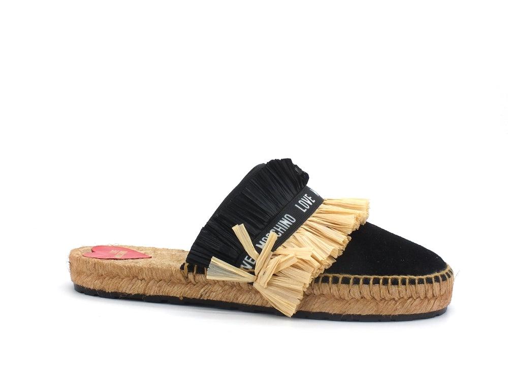 LOVE MOSCHINO Ciabatta Espadrillas 25 Crosta Ciabbata Raffia Nero JA10412G0CJG0000 - Sandrini Calzature e Abbigliamento