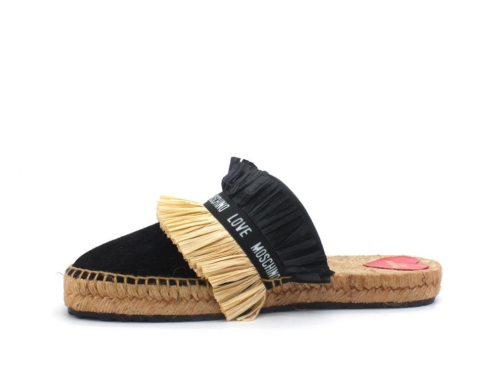 LOVE MOSCHINO Ciabatta Espadrillas 25 Crosta Ciabbata Raffia Nero JA10412G0CJG0000 - Sandrini Calzature e Abbigliamento