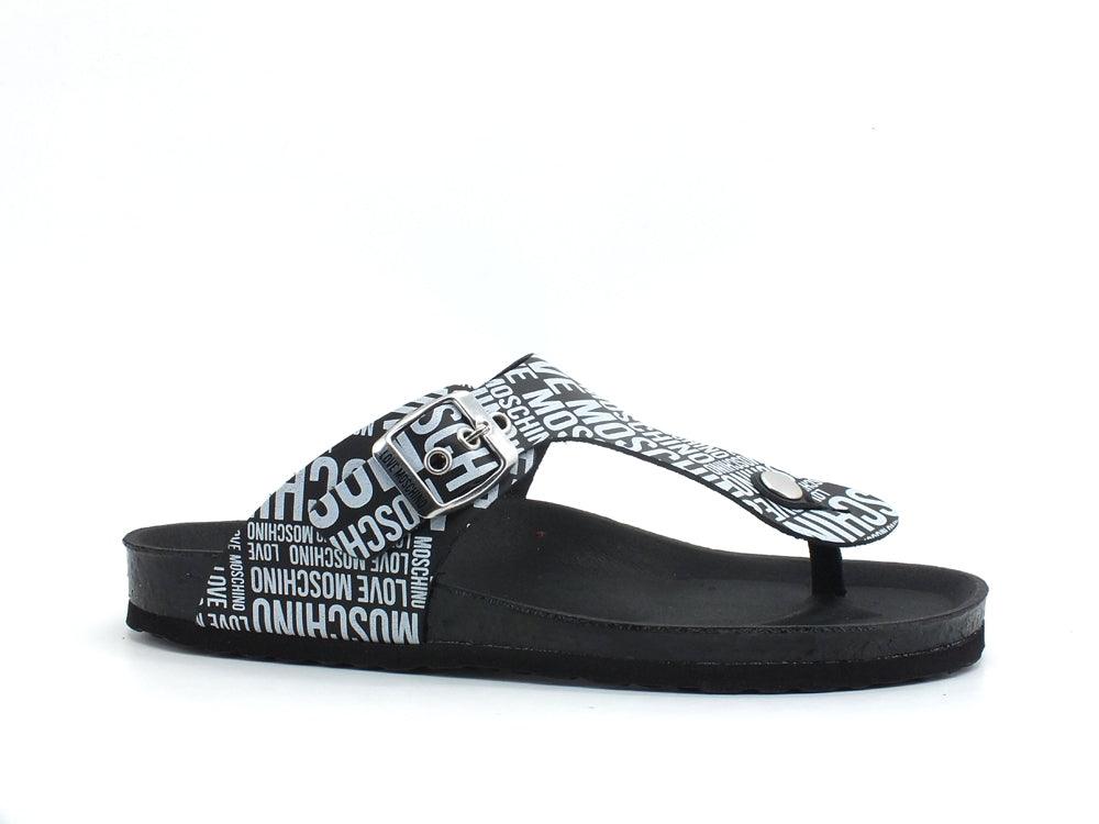 LOVE MOSCHINO Ciabatta Sabot Birk 130 Logo Infradito Fibbia Nero Bianco JA28133G1CIJ000A - Sandrini Calzature e Abbigliamento