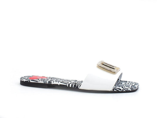 LOVE MOSCHINO Ciabatta Sabot Flat 15 Vernice Strass Logo Bianco JA28231C0CJD0100 - Sandrini Calzature e Abbigliamento