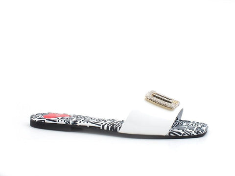 LOVE MOSCHINO Ciabatta Sabot Flat 15 Vernice Strass Logo Bianco JA28231C0CJD0100 - Sandrini Calzature e Abbigliamento