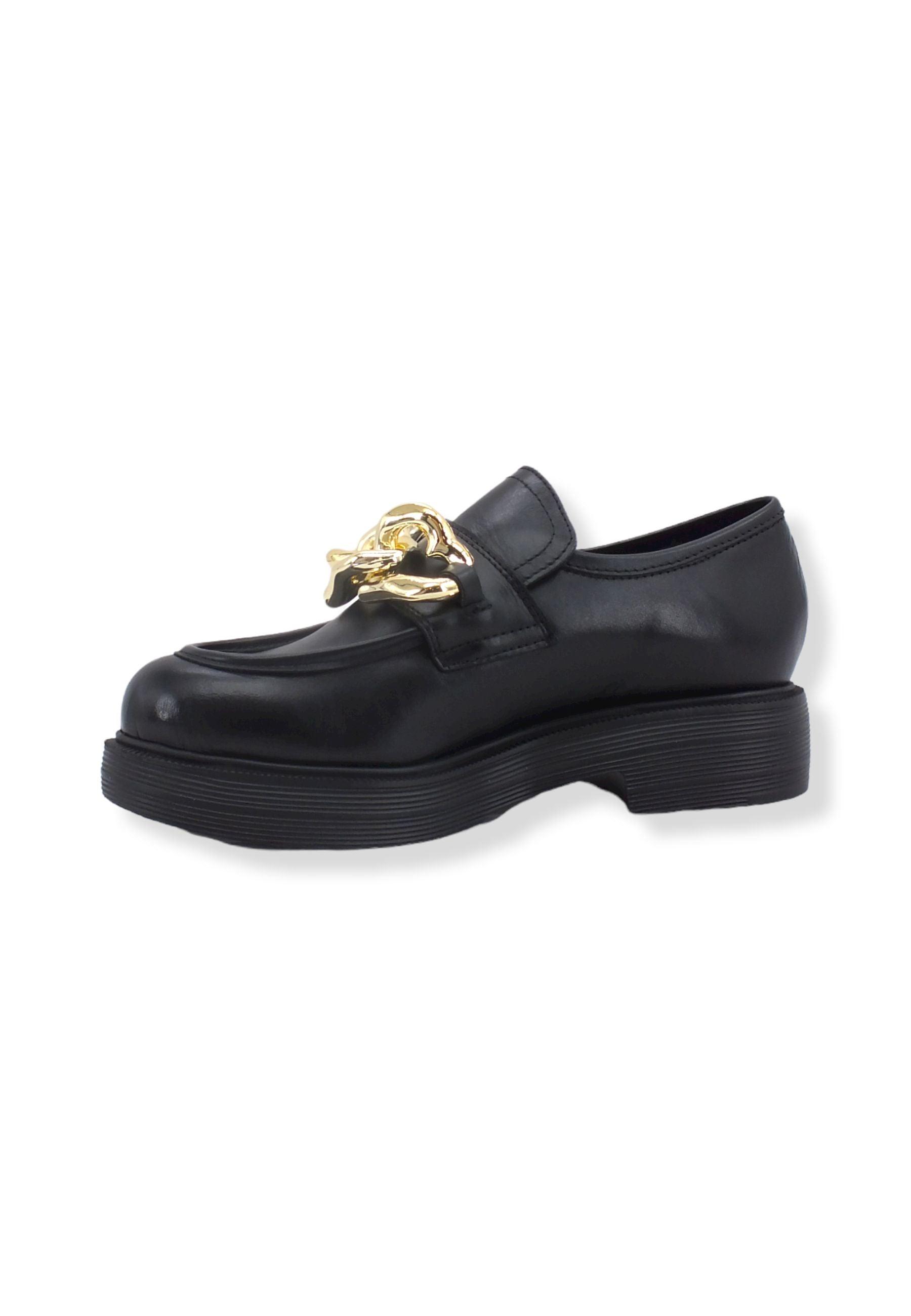 LOVE MOSCHINO Mocassino Pelle Tacco Catena Donna Nero JC10344G1FIA0000 - Sandrini Calzature e Abbigliamento