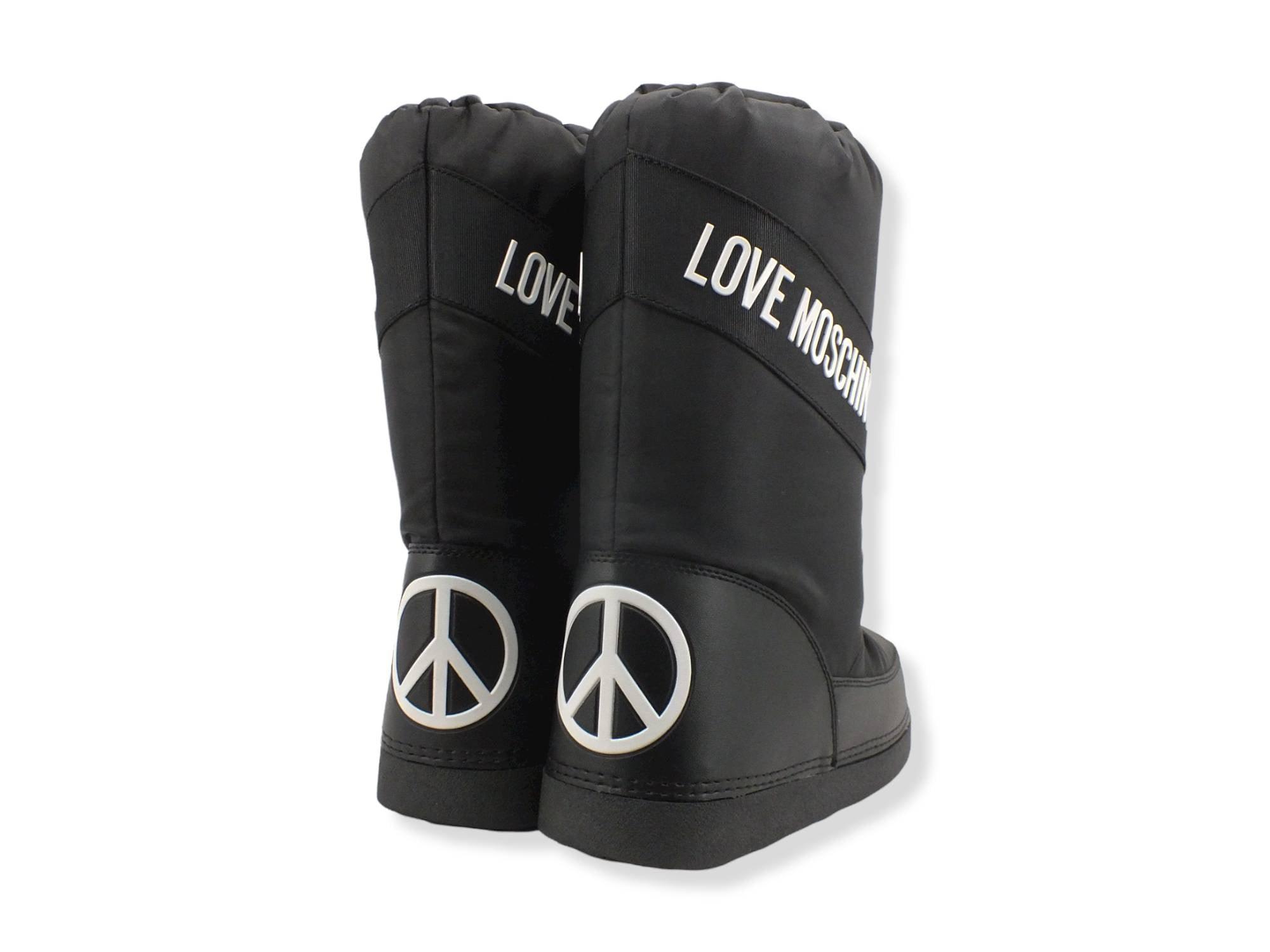LOVE MOSCHINO Moonboot Doposci Donna Skyboot Nylon Logo Nero Bianco JA2403G1FISA000 - Sandrini Calzature e Abbigliamento