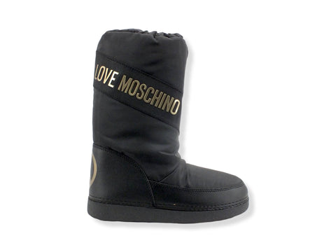 LOVE MOSCHINO Moonboot Doposci Donna Skyboot Nylon Logo Nero Platino JA2403G1FISY000 - Sandrini Calzature e Abbigliamento