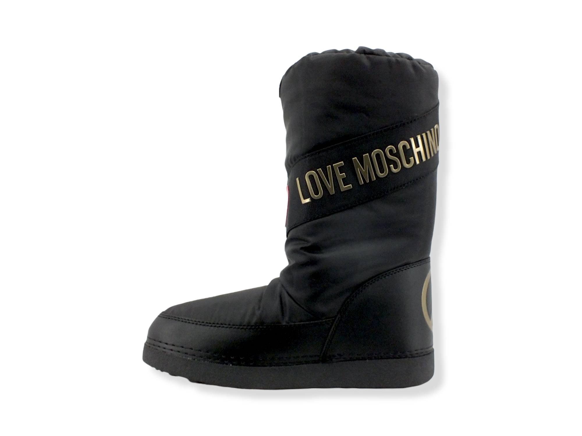 LOVE MOSCHINO Moonboot Doposci Donna Skyboot Nylon Logo Nero Platino JA2403G1FISY000 - Sandrini Calzature e Abbigliamento