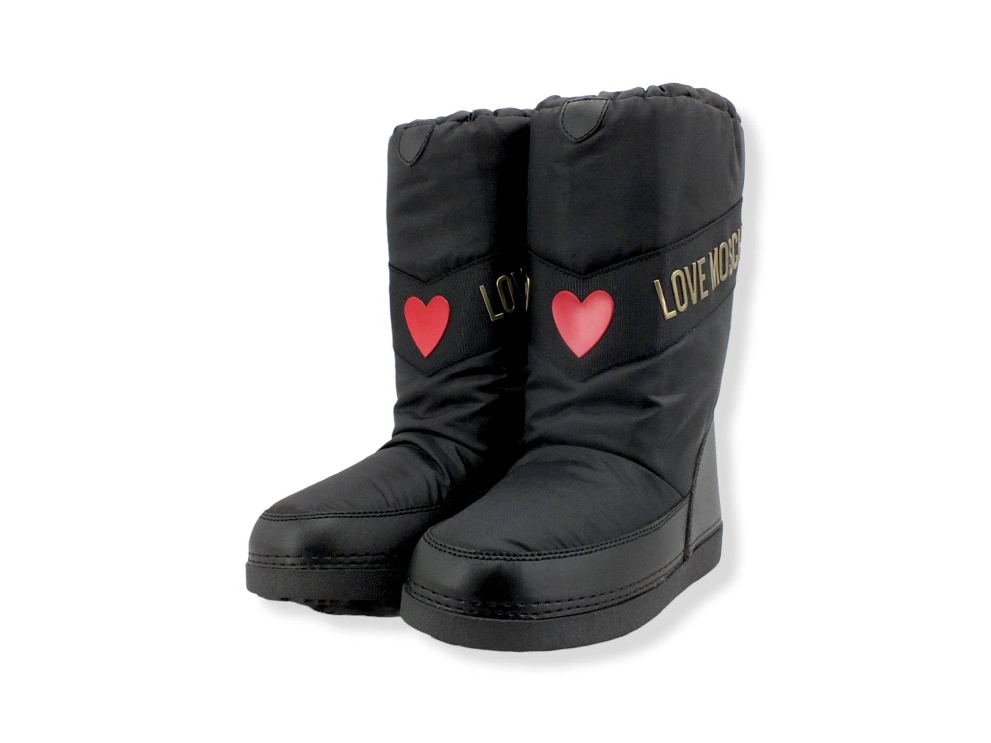 LOVE MOSCHINO Moonboot Doposci Donna Skyboot Nylon Logo Nero Platino JA2403G1FISY000 - Sandrini Calzature e Abbigliamento