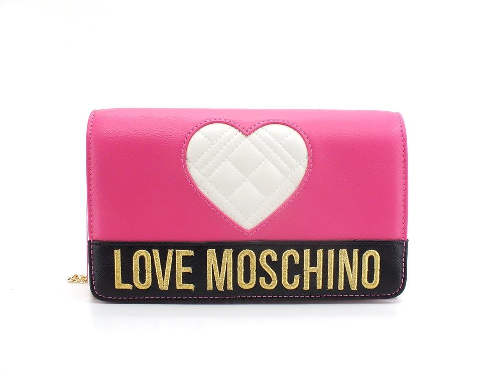 LOVE MOSCHINO Pochette Clutch Cuore Logo Fuxia Nero Avorio JC4061PP1ELD160A - Sandrini Calzature e Abbigliamento