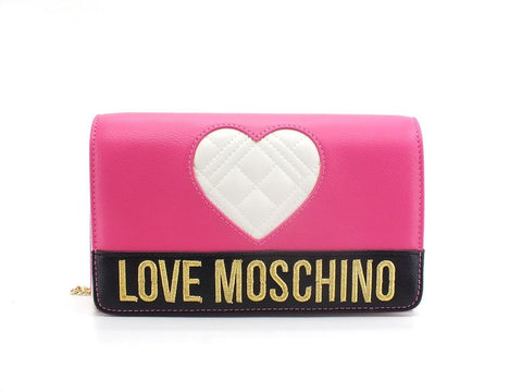 LOVE MOSCHINO Pochette Clutch Cuore Logo Fuxia Nero Avorio JC4061PP1ELD160A - Sandrini Calzature e Abbigliamento