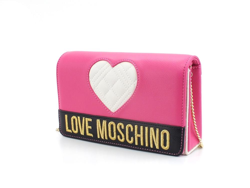 LOVE MOSCHINO Pochette Clutch Cuore Logo Fuxia Nero Avorio JC4061PP1ELD160A - Sandrini Calzature e Abbigliamento