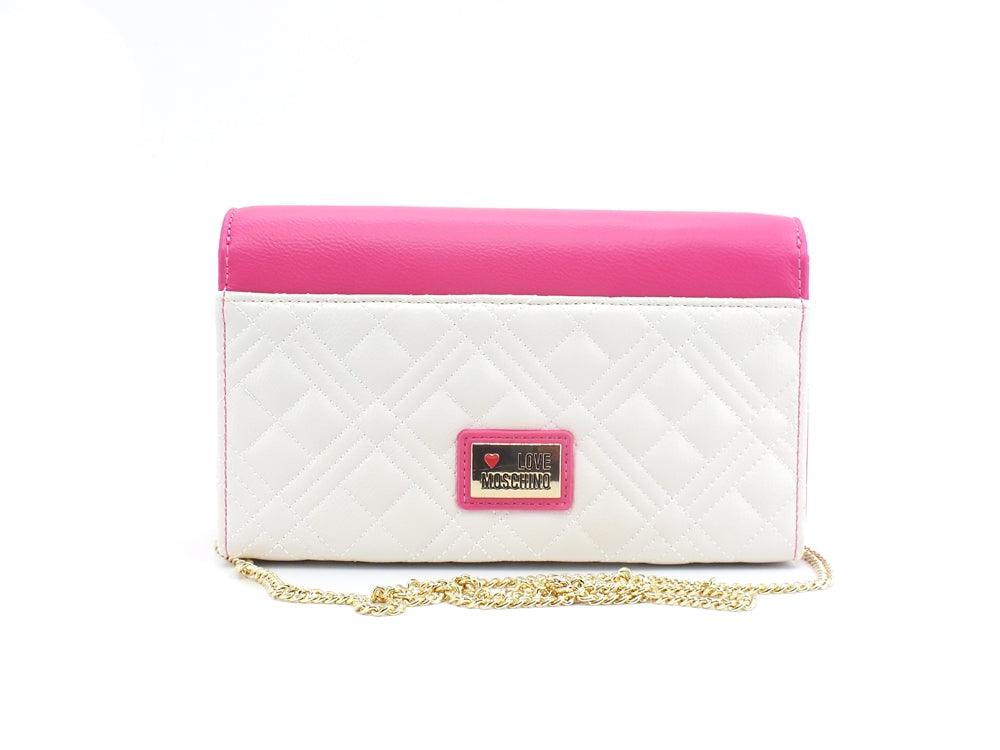 LOVE MOSCHINO Pochette Clutch Cuore Logo Fuxia Nero Avorio JC4061PP1ELD160A - Sandrini Calzature e Abbigliamento