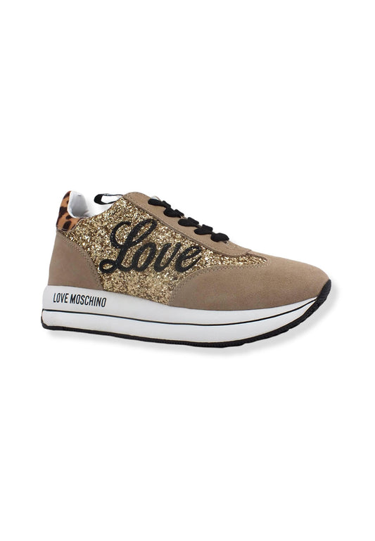 LOVE MOSCHINO Sneaker Donna Glitter Love Oro Platino Beige JA15384G1FJJ390A - Sandrini Calzature e Abbigliamento