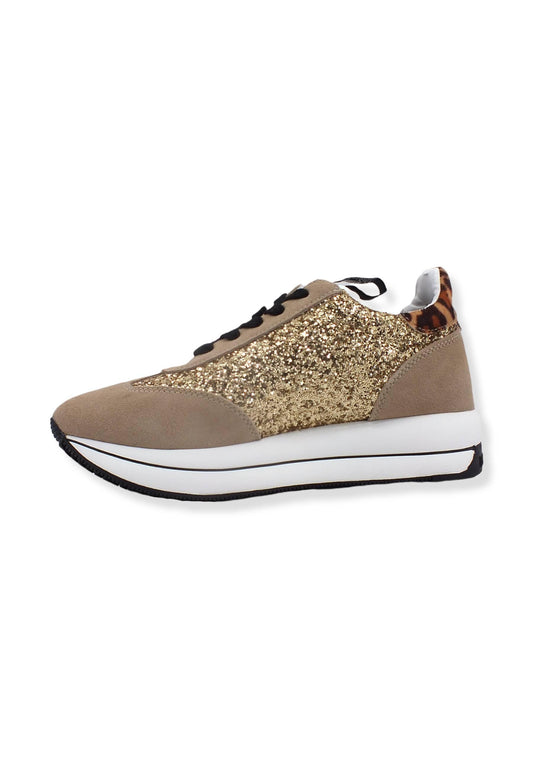 LOVE MOSCHINO Sneaker Donna Glitter Love Oro Platino Beige JA15384G1FJJ390A - Sandrini Calzature e Abbigliamento