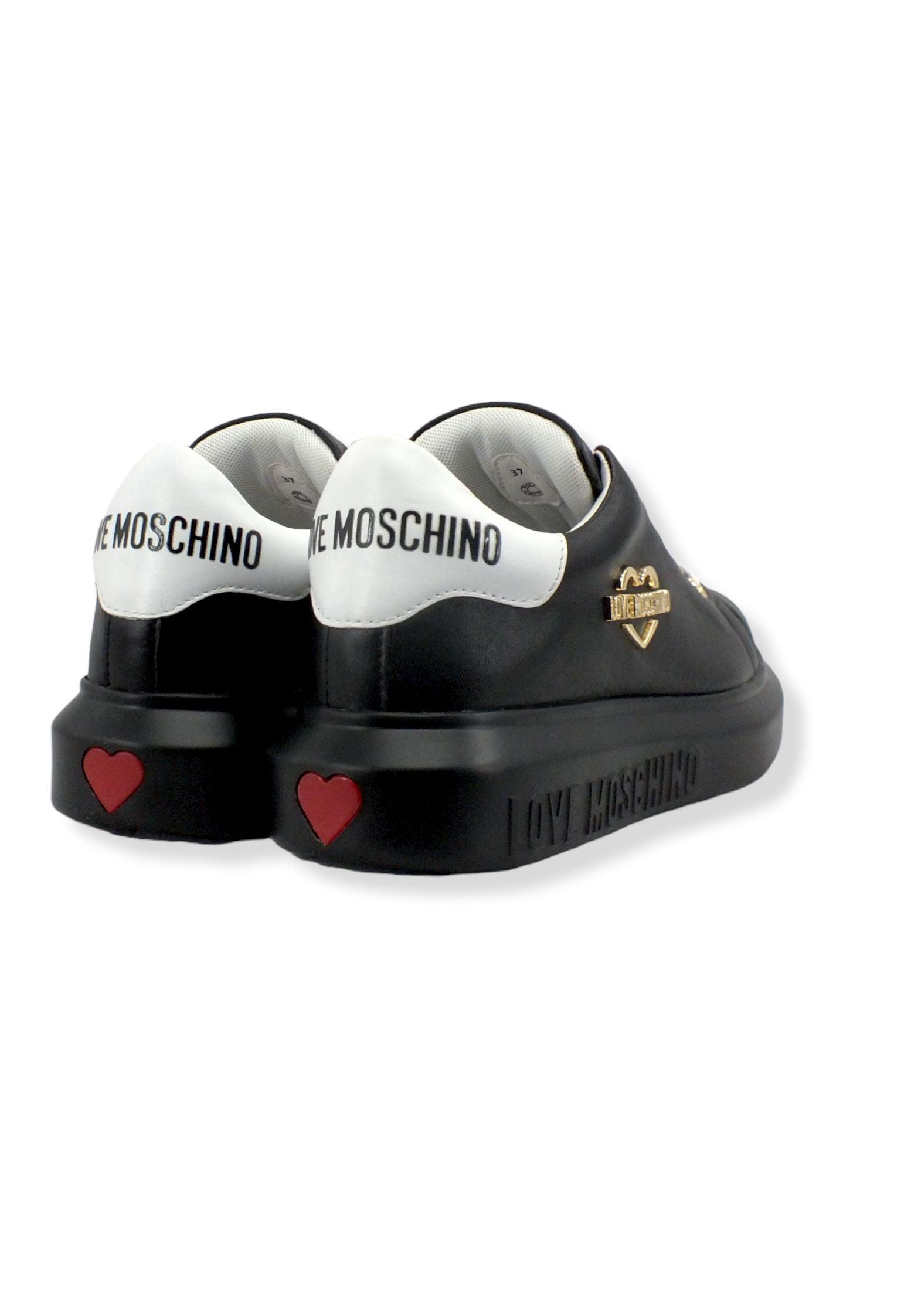 LOVE MOSCHINO Sneaker Donna Platform Logo Gold Cuore Nero Bianco JA15204G1FIA100A - Sandrini Calzature e Abbigliamento