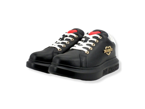 LOVE MOSCHINO Sneaker Donna Platform Logo Gold Cuore Nero Bianco JA15204G1FIA100A - Sandrini Calzature e Abbigliamento