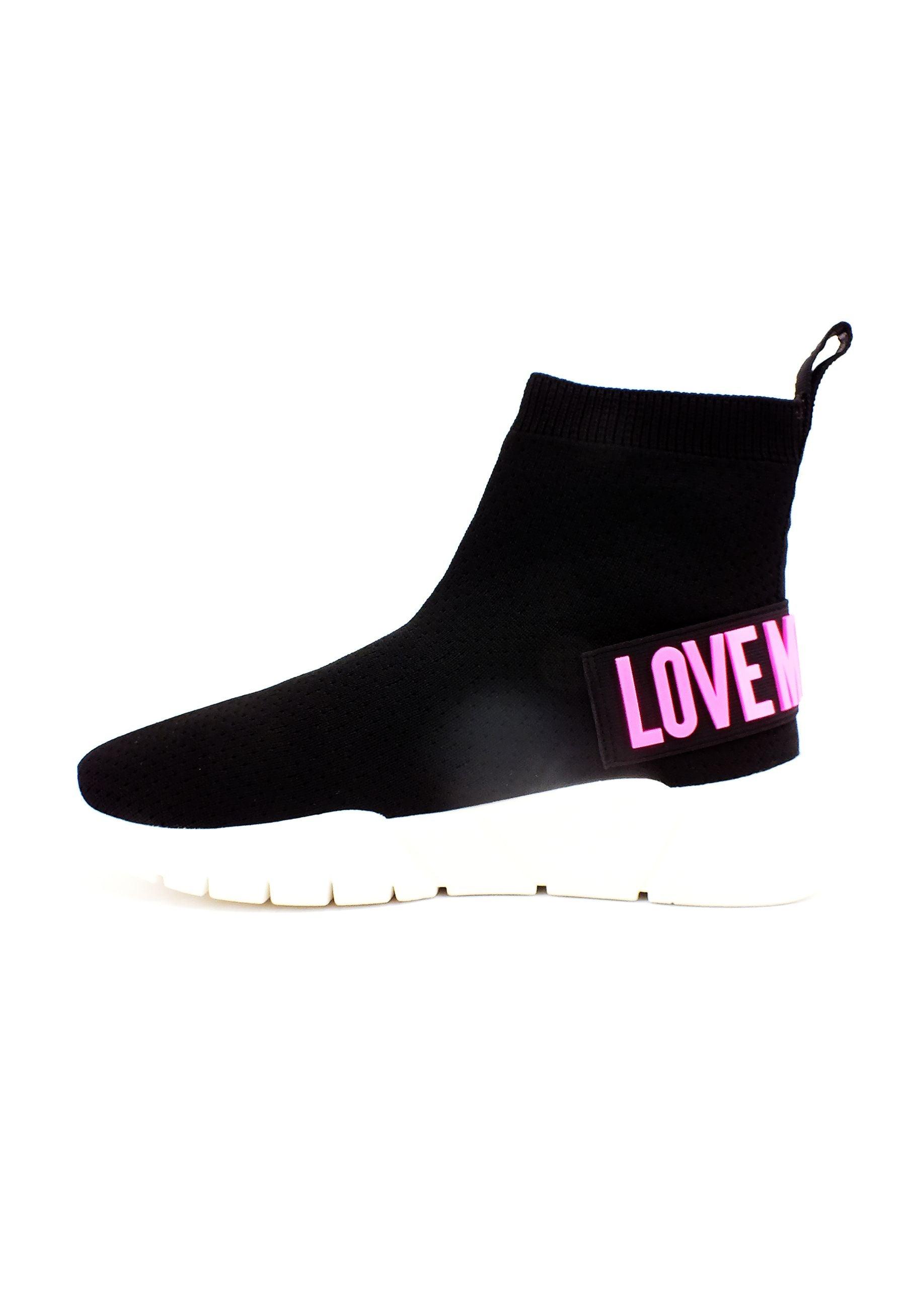 LOVE MOSCHINO Sneaker Elastic Sock Donna Nero Fuxia Fluo JA15493G1GIZF00A - Sandrini Calzature e Abbigliamento