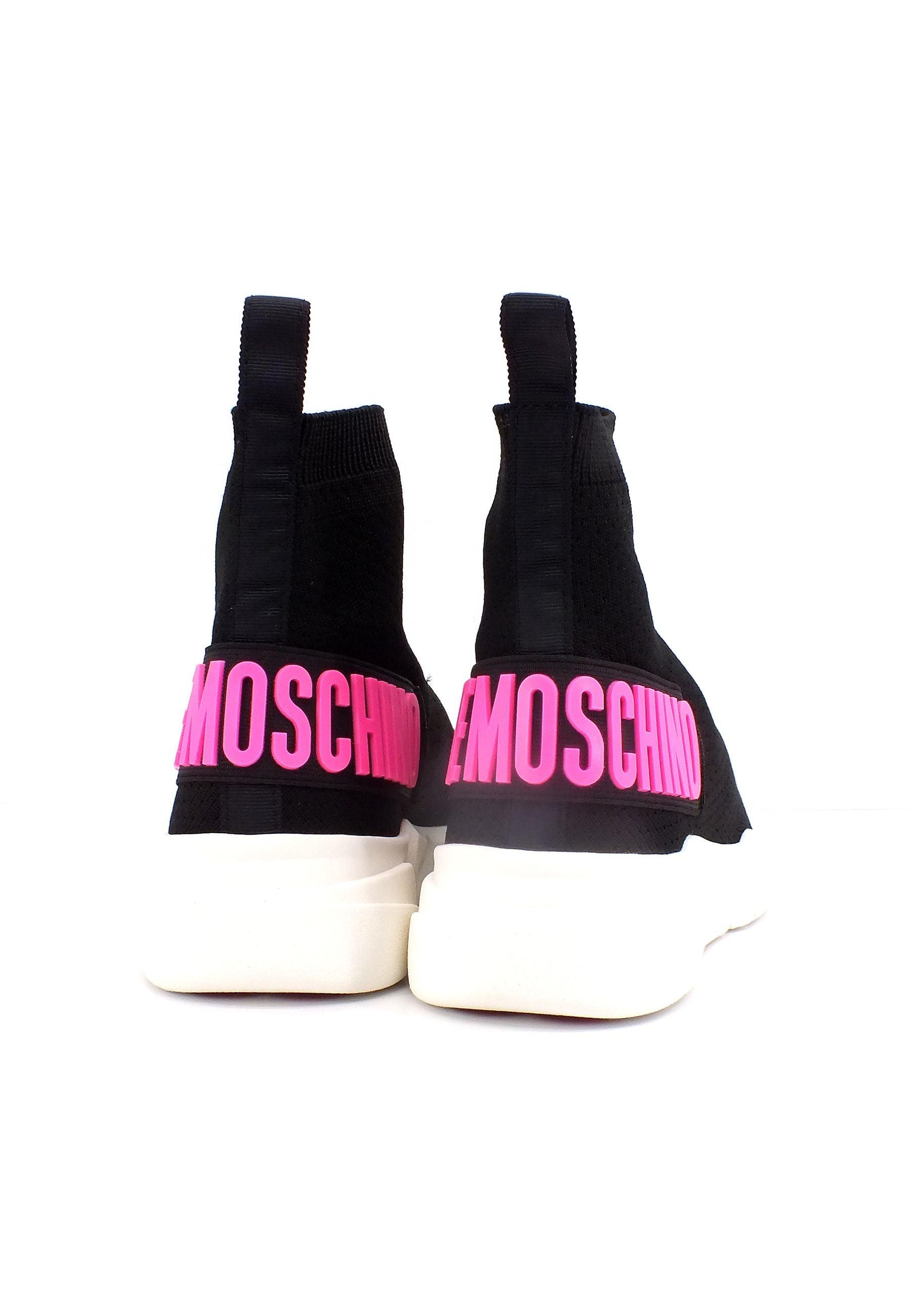 LOVE MOSCHINO Sneaker Elastic Sock Donna Nero Fuxia Fluo JA15493G1GIZF00A - Sandrini Calzature e Abbigliamento
