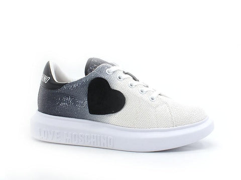 LOVE MOSCHINO Sneaker Glitter Degradè Cuore Bianco Nero JA15244G1EIW100A - Sandrini Calzature e Abbigliamento