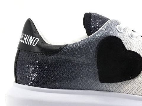 LOVE MOSCHINO Sneaker Glitter Degradè Cuore Bianco Nero JA15244G1EIW100A - Sandrini Calzature e Abbigliamento