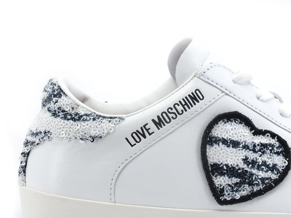 LOVE MOSCHINO Sneaker Logo Cuore Pailettes Bianco Nero JA15402G1EI4210A - Sandrini Calzature e Abbigliamento