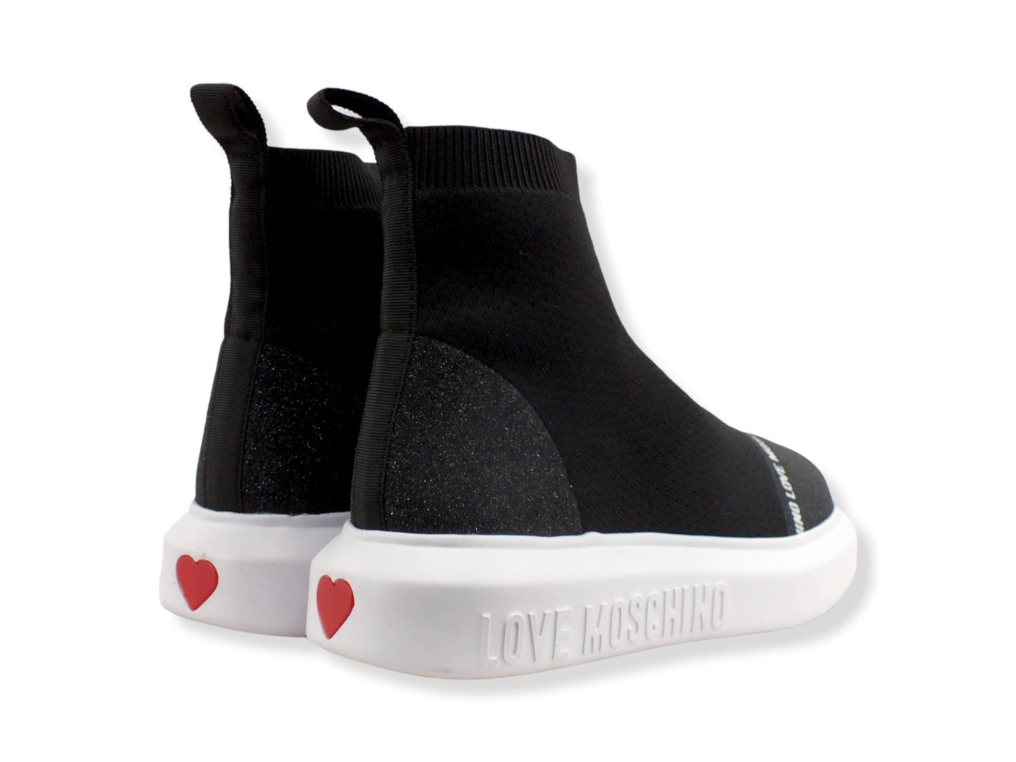 LOVE MOSCHINO Sneaker Running Sock Glitter Donna Nero JA15074G1FIZD00A - Sandrini Calzature e Abbigliamento