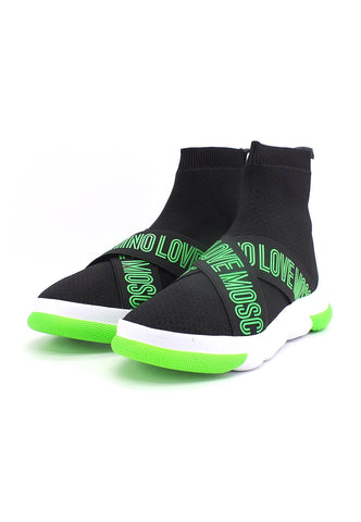 LOVE MOSCHINO Sneaker Sock Elastic Donna Nero Verde JA15224G0FIZH00B - Sandrini Calzature e Abbigliamento