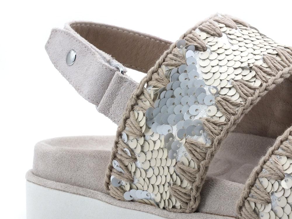 MOU Bio Sandal Strap Sequins Sandalo Pailettes Sequins Chalk MU.SW251002G - Sandrini Calzature e Abbigliamento