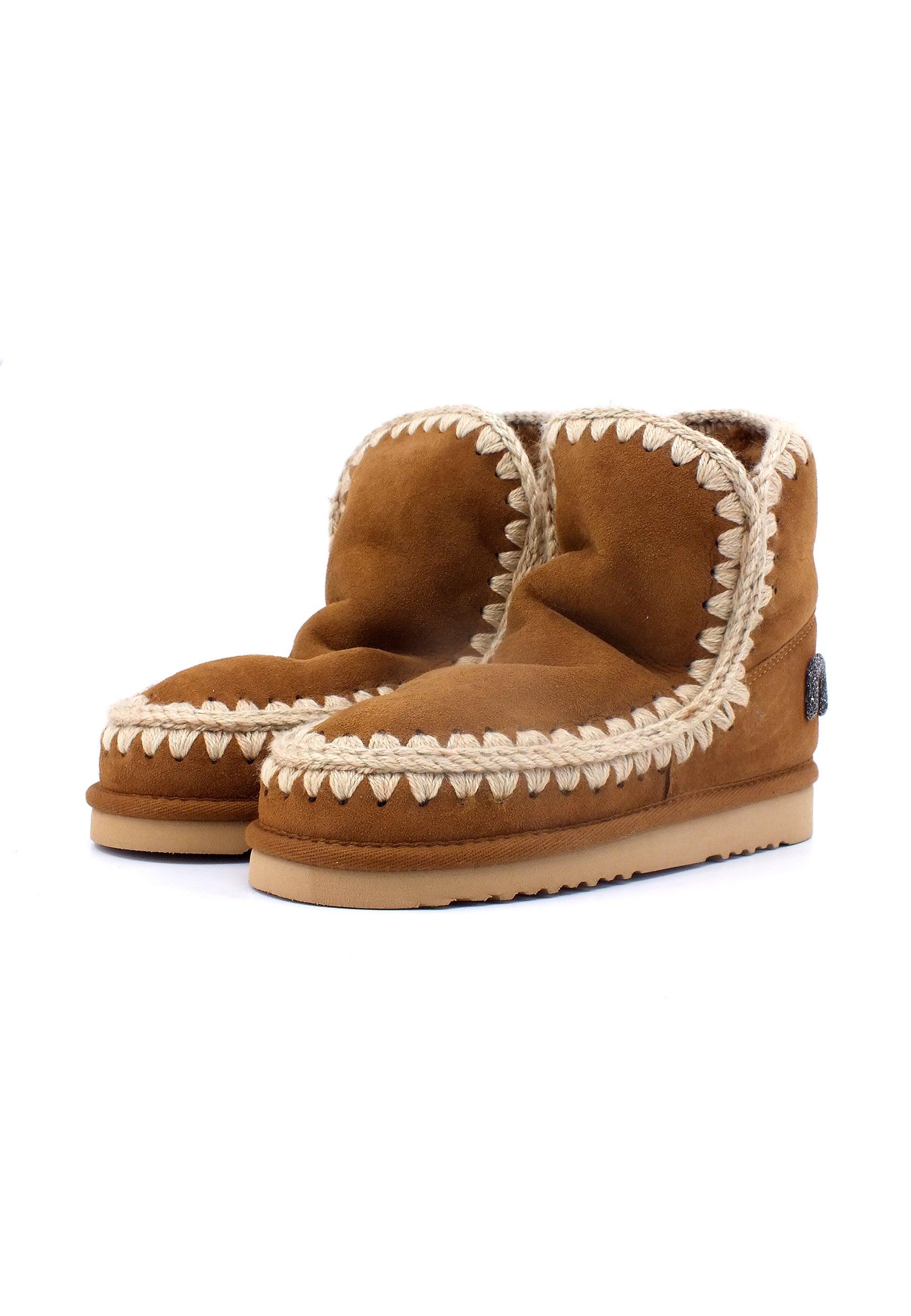 MOU Eskimo 18 Glitter Logo Stivaletto Pelo Donna Cognac Marrone MU.FW101050A - Sandrini Calzature e Abbigliamento