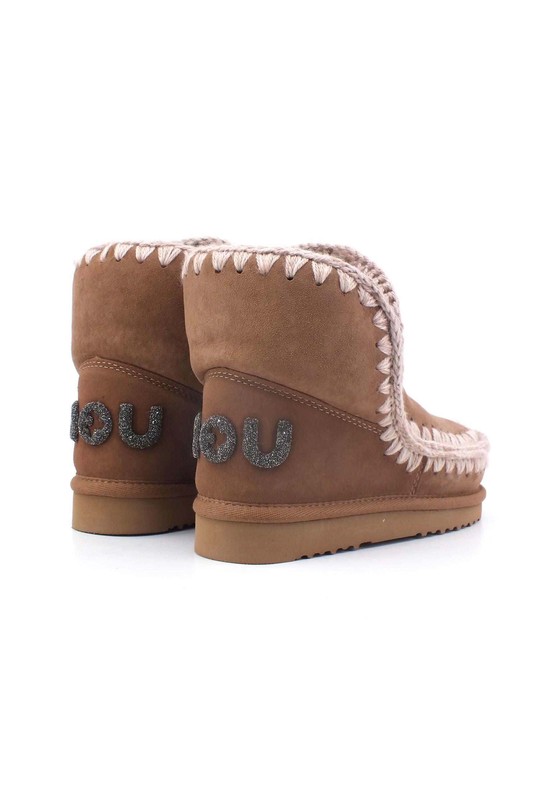 MOU Eskimo 18 Glitter Logo Stivaletto Pelo Donna Pink Brown MU.FW101050A - Sandrini Calzature e Abbigliamento