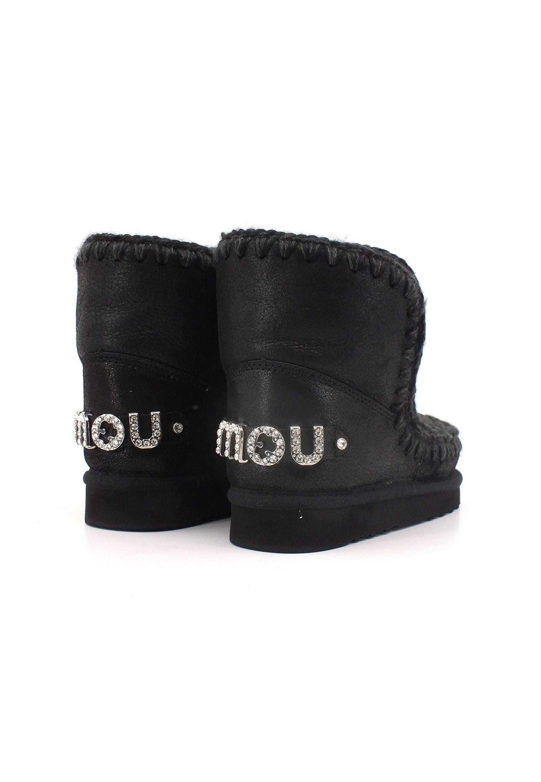 MOU Eskimo 18 Rhinestone Logo Stivaletto Pelo Donna Black Grey MU.FW101036B - Sandrini Calzature e Abbigliamento