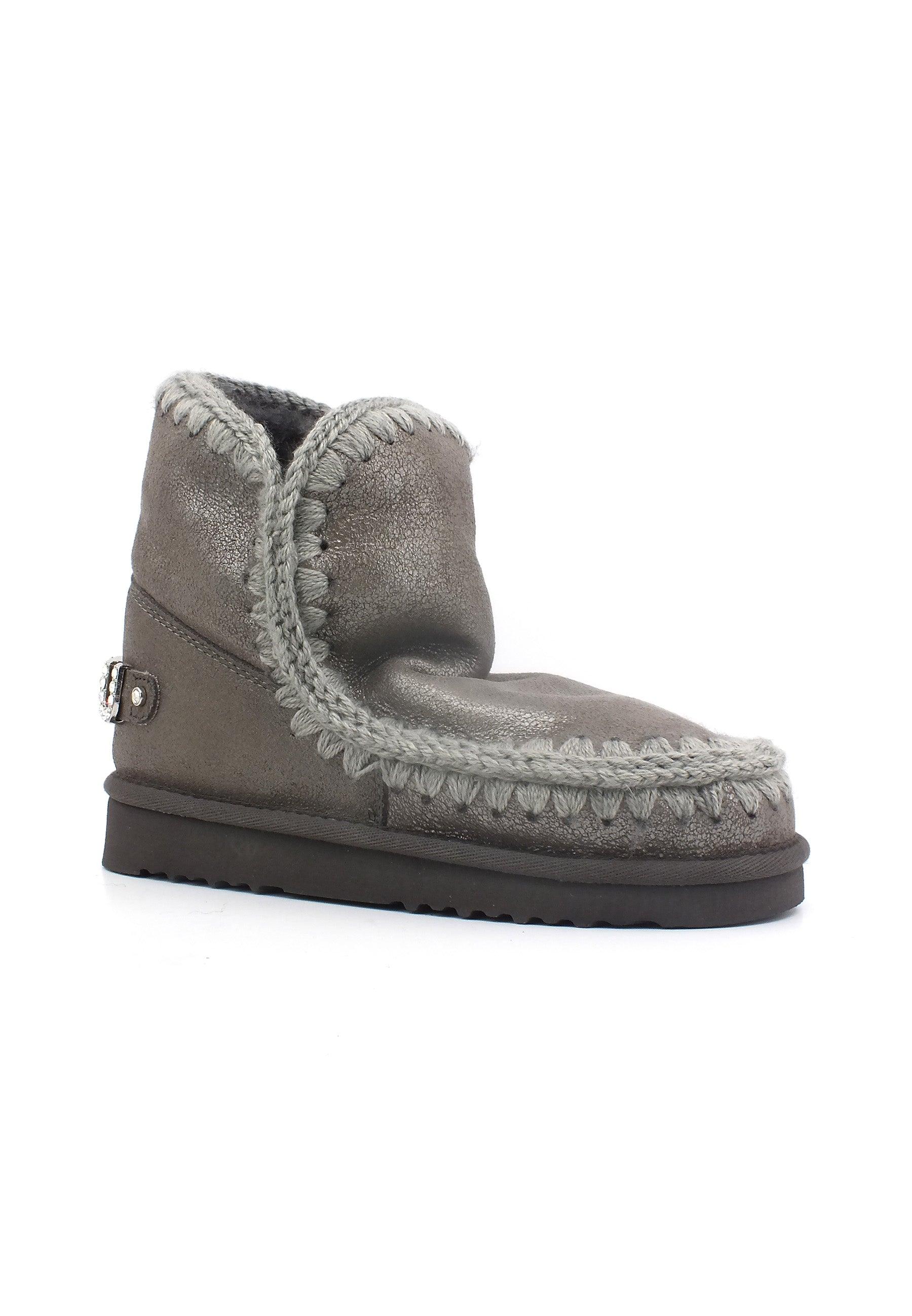 MOU Eskimo 18 Rhinestone Logo Stivaletto Pelo Donna Dust Iron MU.FW101036B - Sandrini Calzature e Abbigliamento