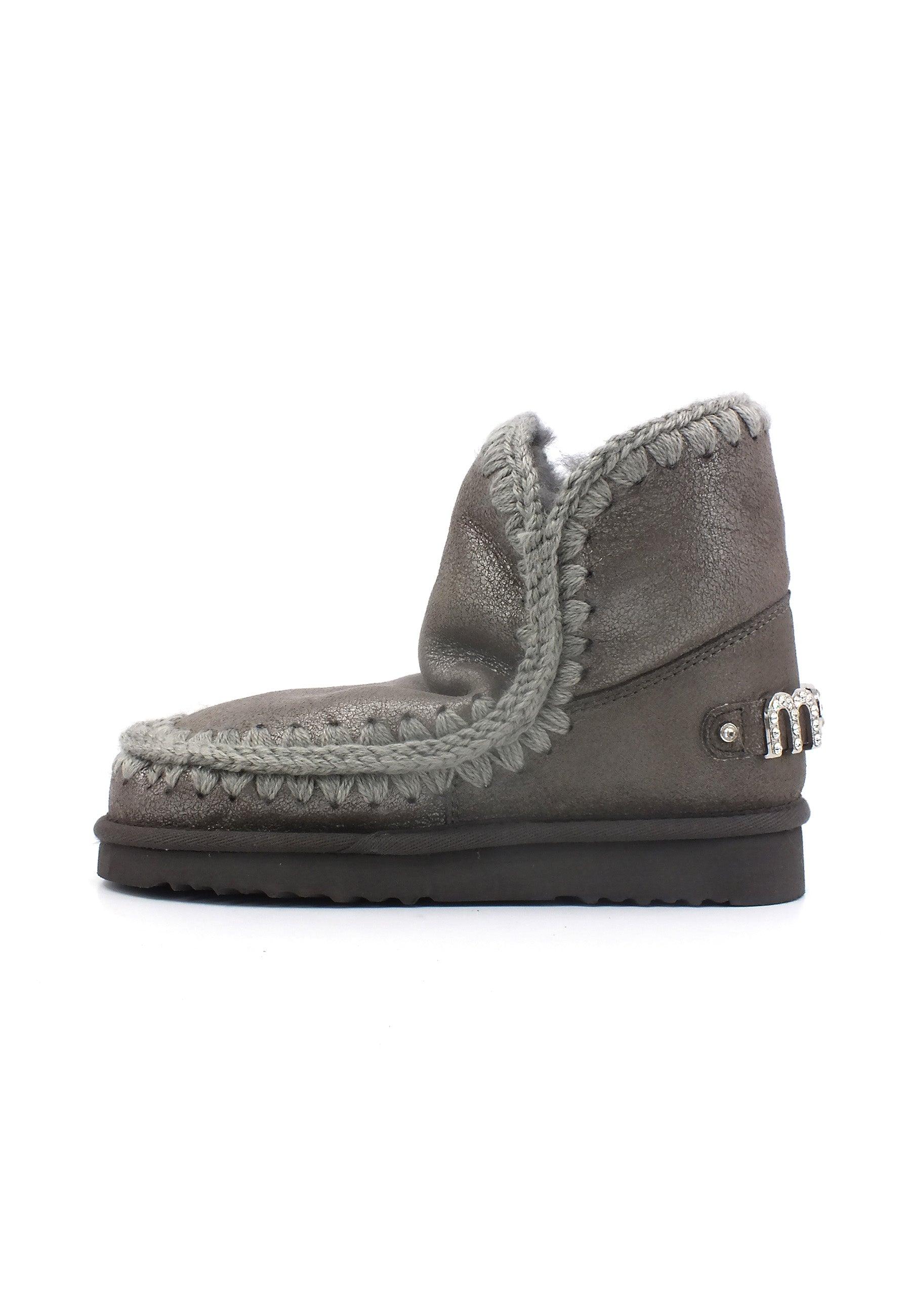 MOU Eskimo 18 Rhinestone Logo Stivaletto Pelo Donna Dust Iron MU.FW101036B - Sandrini Calzature e Abbigliamento