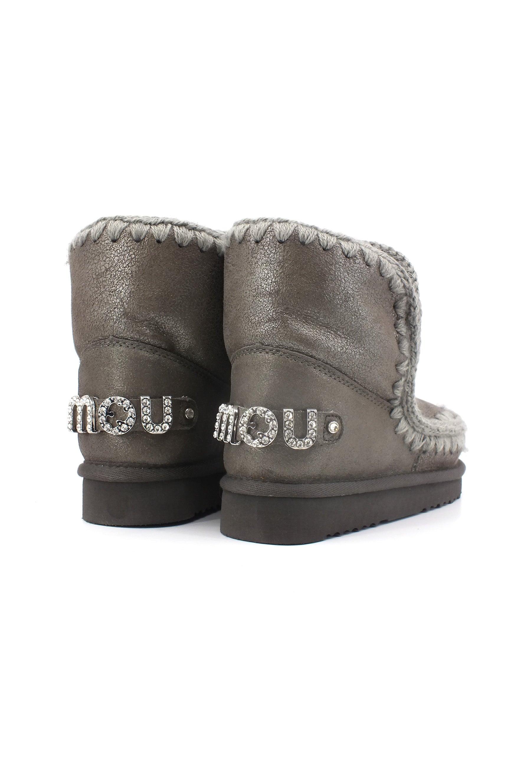 MOU Eskimo 18 Rhinestone Logo Stivaletto Pelo Donna Dust Iron MU.FW101036B - Sandrini Calzature e Abbigliamento