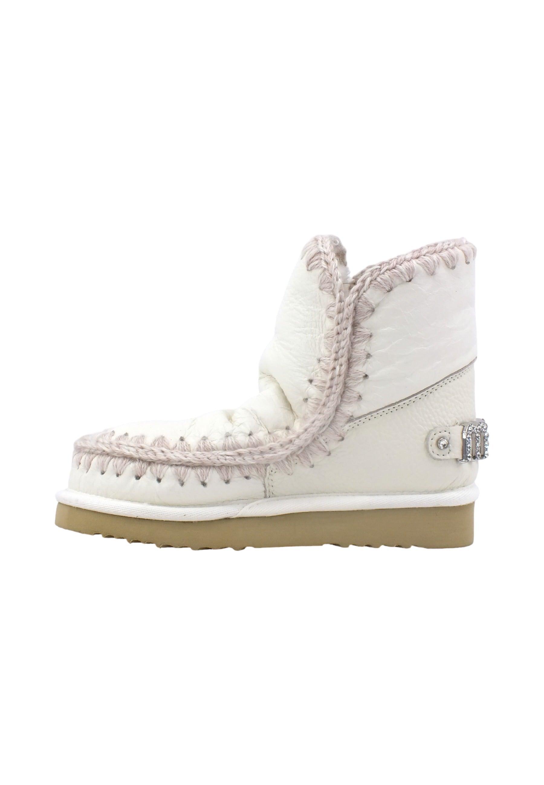 MOU Eskimo 18 Rhinestone Logo Stivaletto Pelo Donna Waxi White MU.FW101036C - Sandrini Calzature e Abbigliamento