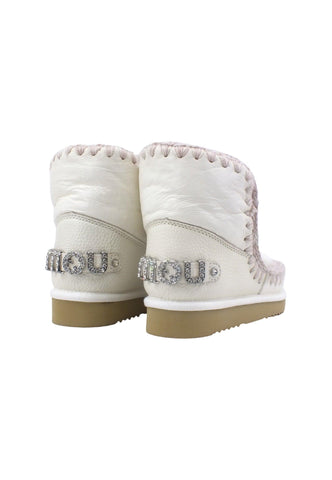 MOU Eskimo 18 Rhinestone Logo Stivaletto Pelo Donna Waxi White MU.FW101036C - Sandrini Calzature e Abbigliamento