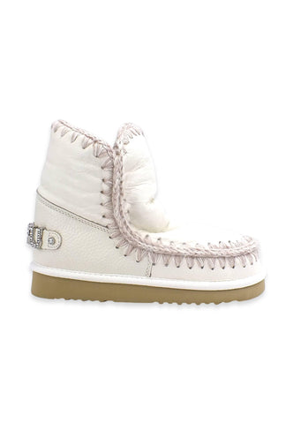 MOU Eskimo 18 Rhinestones Logo Stivaletto Pelo Donna WXWHI Waxi White - Sandrini Calzature e Abbigliamento