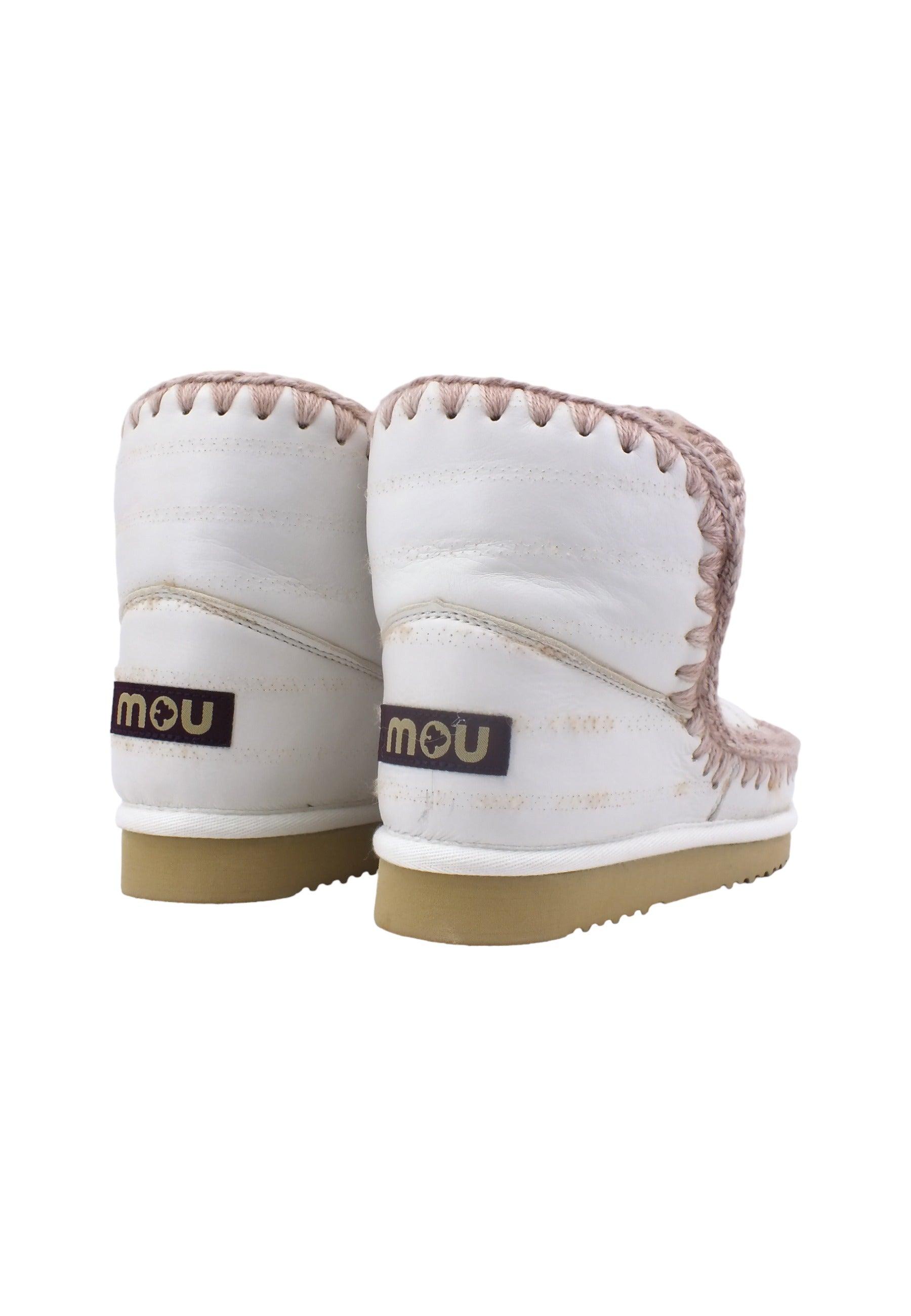 MOU Eskimo 18 Special Sheepskin Stivaletto Pelo Donna Wide Stripe Punched White MU.FW101111C - Sandrini Calzature e Abbigliamento