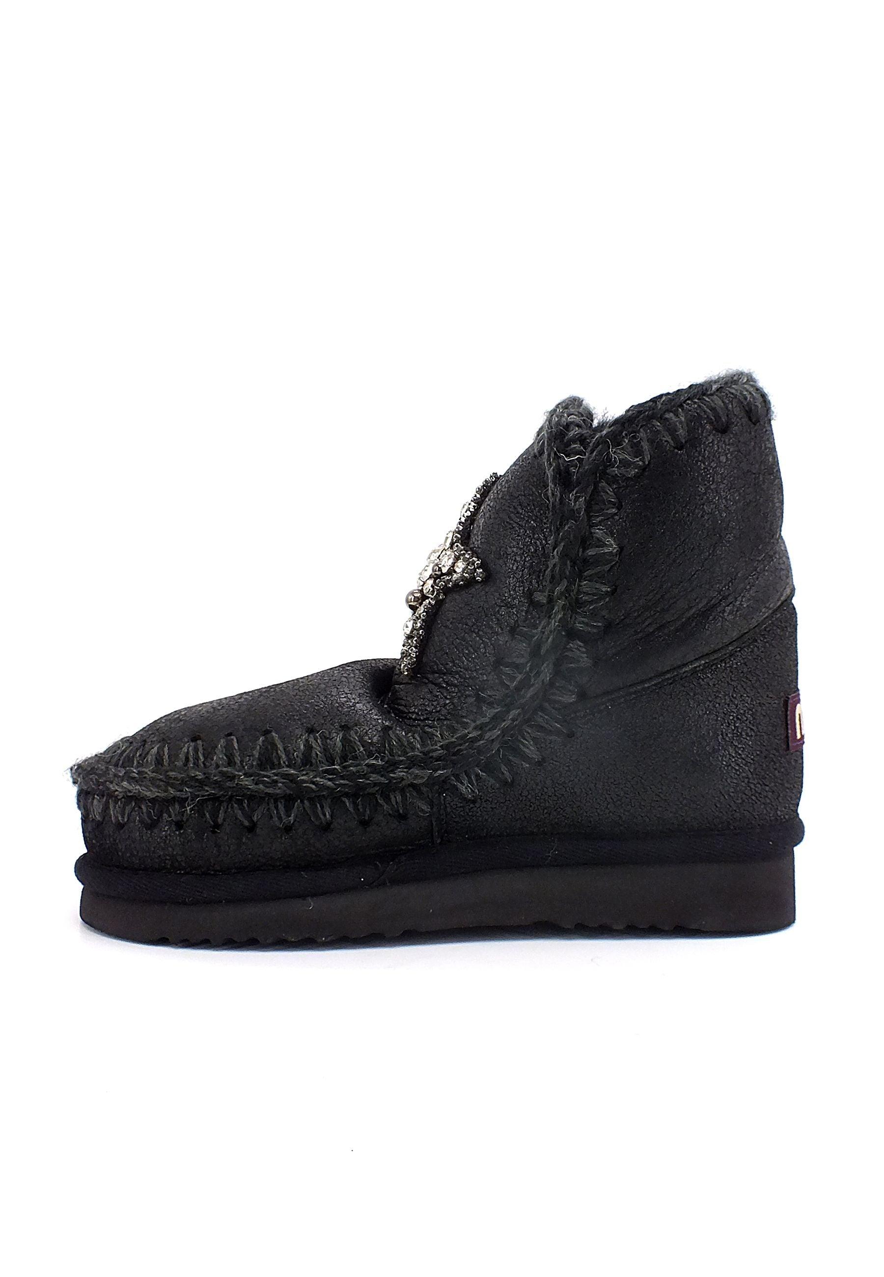 MOU Eskimo 18 Star Stivaletto Pelo Donna Cracked Black Grey - Sandrini Calzature e Abbigliamento