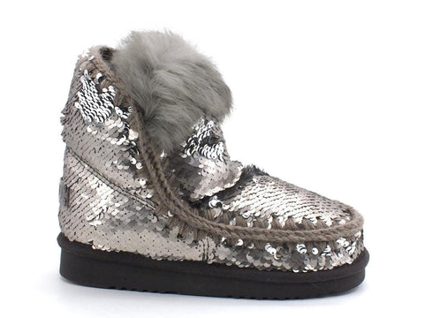 MOU Eskimo All Sequins Rabbut Fur Stivale Pelo Sequins Gun Metal MU.FW101015G - Sandrini Calzature e Abbigliamento