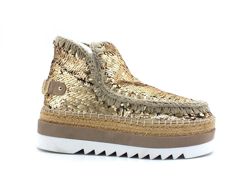 MOU Eskimo Jute Eva All Sequins Stivaletto Platform Gold Metal MU.SW301001G - Sandrini Calzature e Abbigliamento
