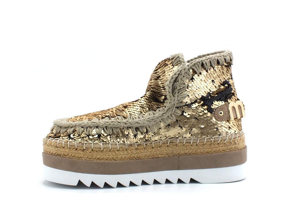 MOU Eskimo Jute Eva All Sequins Stivaletto Platform Gold Metal MU.SW301001G - Sandrini Calzature e Abbigliamento