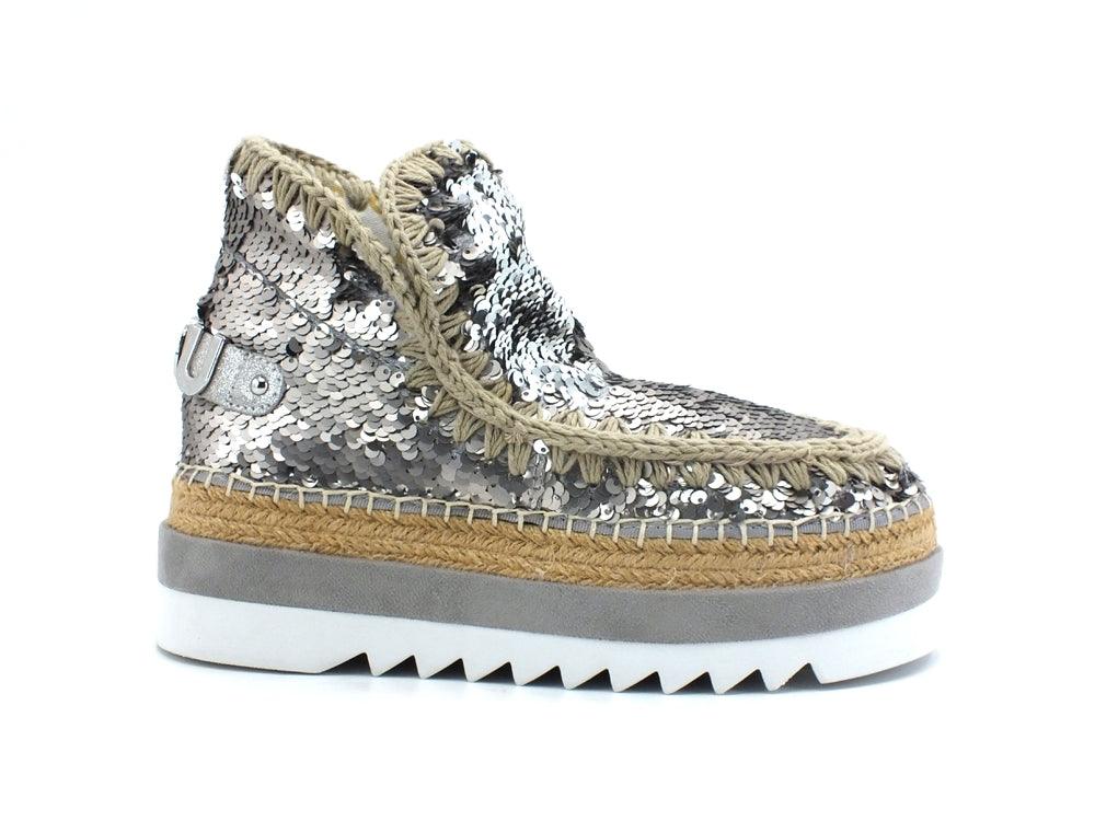 MOU Eskimo Jute Eva All Sequins Stivaletto Platform Sequins Gun Metal MU.SW301001G - Sandrini Calzature e Abbigliamento