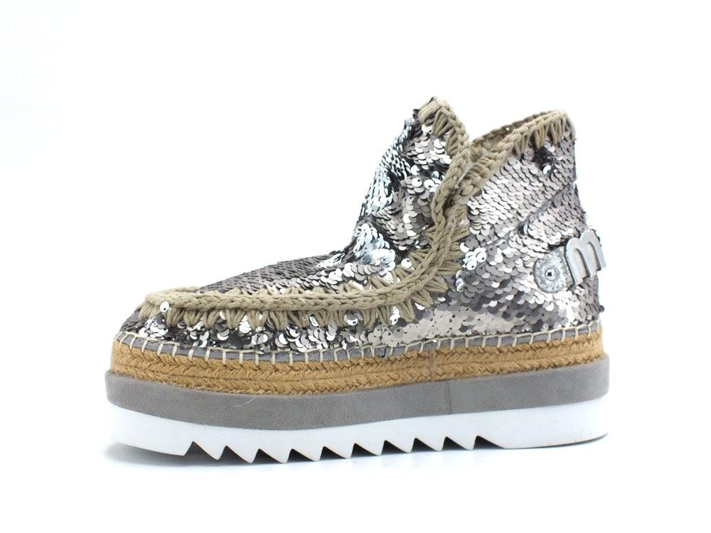 MOU Eskimo Jute Eva All Sequins Stivaletto Platform Sequins Gun Metal MU.SW301001G - Sandrini Calzature e Abbigliamento